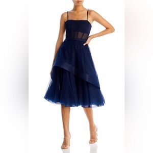BCBGMaxAzria Navy Blue Midi Tulle Dress